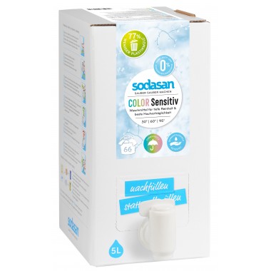 Sodasan, Organic Жидкое средство Color-sensitiv для чувствительной кожи и для ДЕТСКОГО белья, для стирки цветных и белых вещей при любых температурах (от 30°), 5л