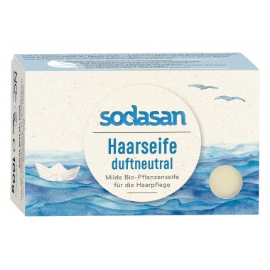 Sodasan, Органическое нежное мыло-шампунь (твердый шампунь) для волос для чувствительной кожи головы, не ароматизированное, 100 г