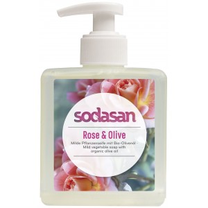 Sodasan, Органическое Мыло Rose-Olive жидкое, тонизирующее, с розовым и оливковым маслами Содасан, 300 мл (с дозатором)