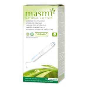 MASMI, Органические хлопковые тампоны с аппликатором Super (9-12 гр, 3 капельки) для нормальных и сильных выделений, 14 шт.