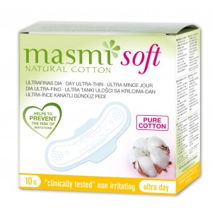 MASMI, Натуральні прокладки SOFT ультратонкі гігієнічні для нормальних виділень, з крильцями, 10 шт.