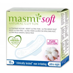 MASMI,  Натуральные прокладки SOFT ультратонкие гигиенические для сильных выделений, с крылышками, 10 шт.